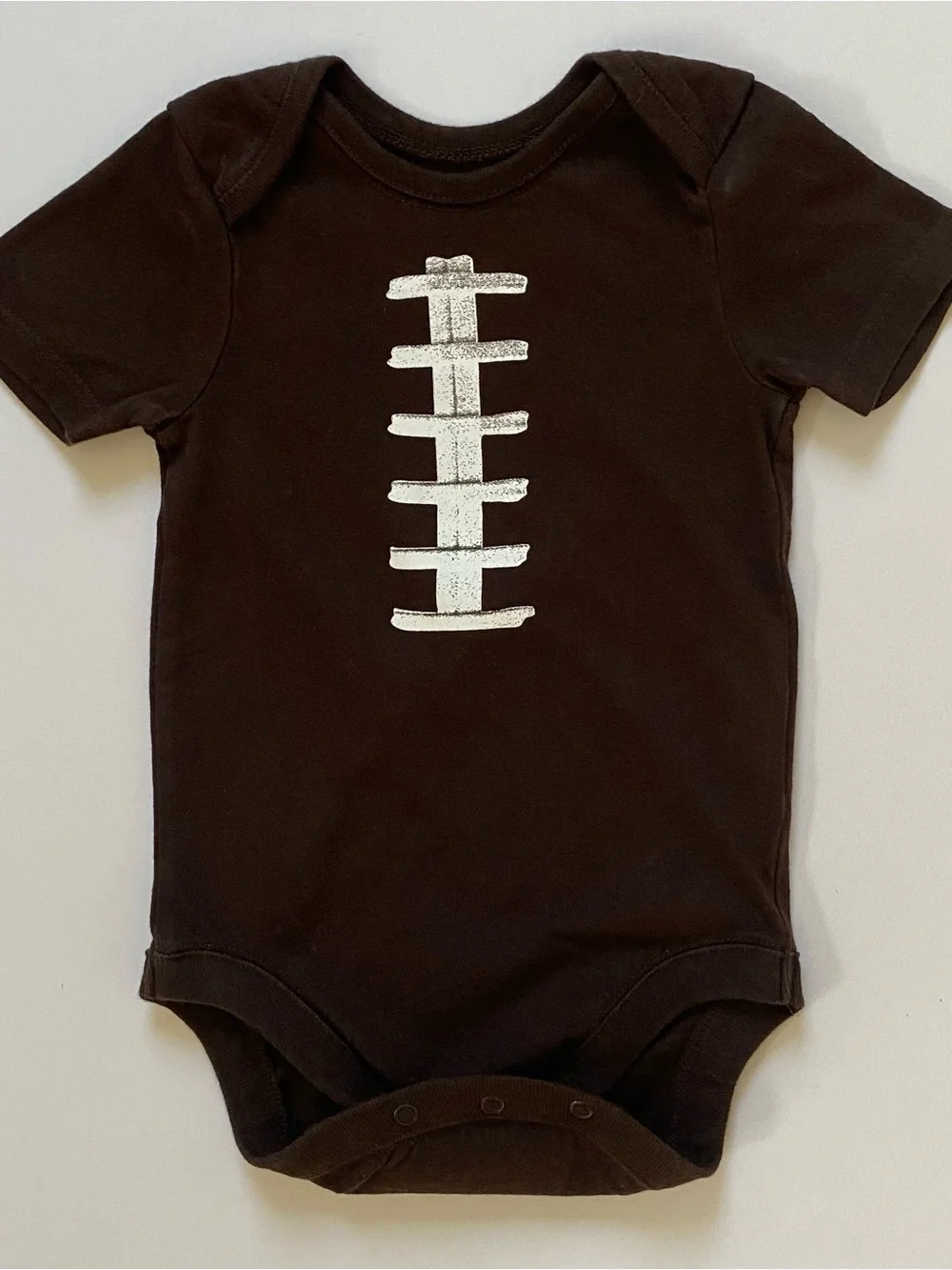 Football Style Bodysuit Size 6 9 Months Brown Cotton Stitching Sporty EUC Mint!